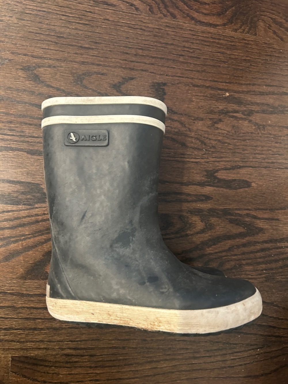 Aigle Navy Rubber Rain Boot with White Trim